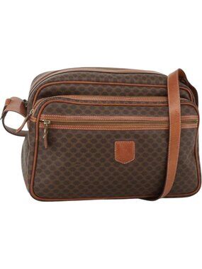CELINE Macadam Canvas Shoulder Bag PVC Leather Brown Gold